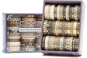 Songdao 36 rotoli Magrissimo Washi Tape Set, Lamina d'oro nastro adesivo decorativo per arte ispirata a foglia d'oro nastri, per arti, pallottola di giornale, scrapbooking, fai da te (Black & Gold)