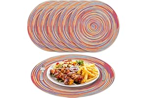 NAKIHOUSE Platzsets Rund Regenbogen Rot Geflochten Tischsets 6er Set Hitzebeständigem Tisch Tischsets Waschbar für Küche Abendessen 38cm