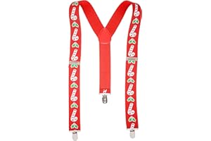 REDSTAR FANCY DRESS Bożonarodzeniowe szelki z laską cukierkową szelki dla dorosłych rozmiar czerwony regulowany 3,5 cm szelki do spodni