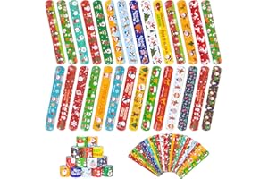 RICEDUO 48 Pieces Christmas Slap Bracelets for Kids, 24 Styles Colorful Christmas Slap Wristbands Bulk for Kids Christmas Party Favors Toys Prizes Goodie Bags Fillers