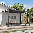 PURPLE LEAF 2.89 X 4 M Pergola Against the Wall with Roof, Large Garden Metal Pergola for BBQ, Outdoor and Patio, Grey