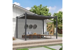 PURPLE LEAF 2.89 X 4 M Pergola Against the Wall with Roof, Large Garden Metal Pergola for BBQ, Outdoor and Patio, Grey
