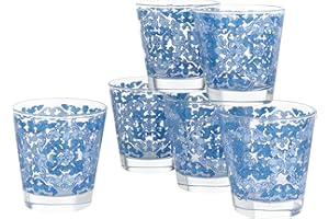 Baroni Home Set 6 Bicchieri Acqua con Decoro Colorato Stampato, Bicchieri in Vetro Colorati MADE IN ITALY, Bicchieri Lavabili in Lavastoviglie, 25 CL, Fantasia Portofino