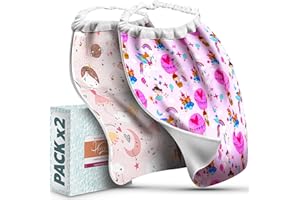 Hoxycom Grand Bavoir Bébé Elastique - Fabriqué En France - Serviette Table Enfant Coton et Eponge Bambou - Grande Taille Idéale Cantine Ou Maternelle (Lot de 2 - Licorne Rose et Fée)