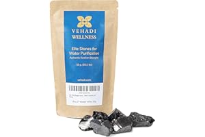 VEHADI WELLNESS Éclats de Elite Shungite pour l'Eau, 50g, pour Bouteille d'Eau en Bouteille de Pierres Précieuses, Pépites de Shungite Authentique de Carelia