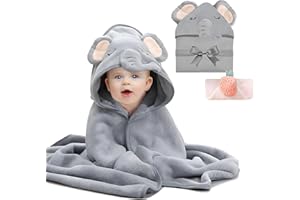 ‎BIBYKIVN Bibykivn Baby Kapuzenhandtuch mit Waschlappen, Babyhandtuch mit Kapuze, Weich Baby Badetücher, Babyhandtuch mit süßen Ohren für Neugeborene und Kinder 0-3 Jahre Alt (Grau)
