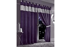 Olivia Rocco Diamante Blackout Eyelet Curtains Black Out Thermal Ring Top Curtain Pair Window Dressing, 66" (Width) x 90" (Drop) PURPLE