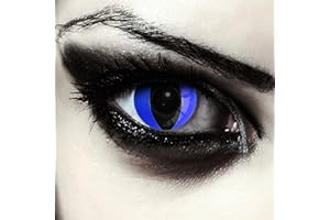 ‎DESIGNLENSES DESIGNLENSES, Farbige blaue Katzenaugen Halloween Kostüm Kontaktlinsen, 1 Paar (2 Stück),weiche Alien Farblinsen ohne Stärke, Blue Cateye"