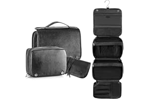 Elviros Borsa da Toilette grande da Viaggio per Uomo Beauty case Borsa in pelle resistente all'acqua Organizer per Articoli da Toeletta con Borsa Asciutta Bagnata Gratuita, 28 x 22 x 10 cm