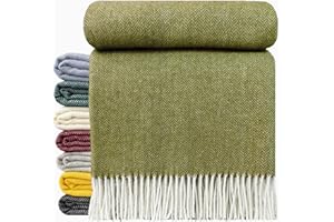 ‎STTS INTERNATIONAL STTS International Wolldecke 100% Schurwolle Wohndecke in versch. Farben 140 x 200 cm Tagesdecke Schurwolldecke Woll-Plaid Tirol (Olive, 140 x 200 cm)