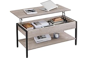 Yaheetech Couchtisch Ausziehbarer Kaffeetisch mit höhenverstellbarer Platte und verstecktem Stauraum Sofatisch Beistelltisch für Wohnzimmer/Büro/Balkon/Flur, Grau