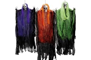 JOYIN 3 Pack Halloween Hanging Grim Reapers Decorations, 35.3” Halloween Skeleton Ghost Decorations, Halloween Hanging Decoration for Haunted House Prop Décor, Best Halloween Outdoor Indoor Decor