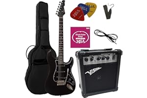 MSA ELEKTROGITARRE MATT SCHWARZ- E-GITARRE - IM SET MIT 20WATT VERSTÄRKER - TASCHE - BAND - SAITEN - 3xPIK