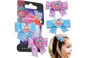 HOVUK Trolls Haarspangen mit herzförmigen Anhängern, 5 cm, rosa und blau, Schleifen-Clips für Kinder und Mädchen, 2 Stück