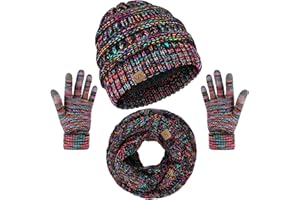 VZV Winter Set für Damen, Strickmütze mit Schal und Touchscreen-Handschuhe, Warmer Halswärmer, Schwarz