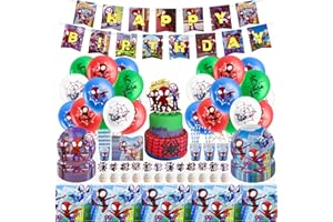 yumcute ZX Tableware 99PCS Spidey und Seine Super-Freunde Dekoration Pappteller Kindergeburtstag, Spidey Geburtstag Party Supplies, Spidy Super Freunde Ziehen Sie Flaggenbanner Kuchen