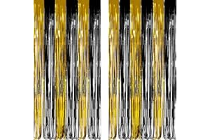 GREATRIL Nouvel an Rideau Anniversaire Noir Doré - Serpentins Rideau Métallique Frange Decoration Fond de Photo de Fête pour New Year 2026 Hollywood Soirée Cinéma Anniversaire Retraite Fête