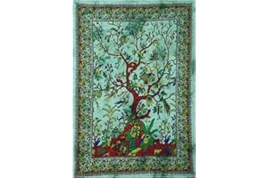 THE ART BOX Tapestry Green Tree of Life Wall Hanging Psychedelic Tapestries Indian Cotton Twin Bedspread Picnic Panel Wall Decor Ceiling Wall Art (Small, 30 x 40 Inches)