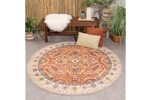 ‎FRAAI | HOME & LIVING FRAAI | Home & Living Vintage Gartenteppich Rund - Santo Flora Terrakotta - Wetterfest - Polyester - Flachgewebe - Balkon, Garten/Terrasse - Terrasse - Rug