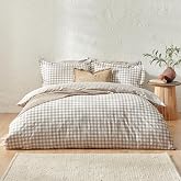 Yard Barton Vichy Box Duvet Cover Set - 100% Cotton Reversible Oxford Pillowcases Soft and Breathable Premium Bedding (Natura