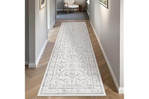 ‎PURECOZY PureCozy Vintage Grauer Teppich Flur Läufer 60x240cm Teppichläufer Boho Waschbarer Carpet Weich rutschfest Lang Teppiche Küche Schlafzimmer Bettvorleger Büro Kurzflor Tepich
