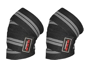 XXR Power Weight Lifting Knee Wraps Lifter Straps 74" long and 3" wide Elasticated (Black-Grey)