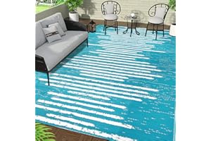 Falflor 180x270cm Plastic Outdoor Rug Waterproof Reversible Rug Lightweigh Indoor Outdoor Rug Plastic Straw Rug Large Outdoor Floor Mat for Camping RV Patio Deck (Teal)