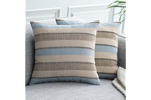 UPOPO Cojines Sofa Funda Elegantes Decorativos Salon Cama Rayas De Colores Lino Fundas Silla Habitacion 2 Piezas De Cojín Suave Almohada Sala De Estar con Cremalleras 50 X 50 cm Gris Azulado