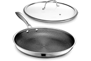 HexClad Hybrid Nonstick 30 cm Frying Pan with Tempered Glass Lid, Stay-Cool Handle, Dishwasher-Friendly, Oven-Safe Up to 480°C, Induction Ready, Compatible with All Cooktops
