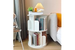 Heehee Massivholz Drehbares Bücherregal, 360-Grad-Display bodenstehendes Lagerregal für Kinder und Erwachsene multifunktionaler Bücherregal-Organizer (2-Stöckig-Weiß)