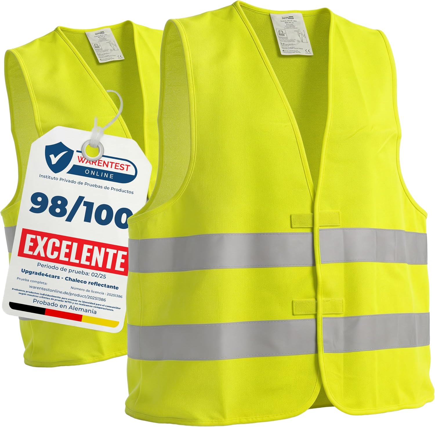 Upgrade4cars Chaleco Reflectante Coche según EN ISO 20471 Válido en Toda Europa 2 Unidades | Chalecos de Seguridad Reflectantes para Adultos Amarillo
