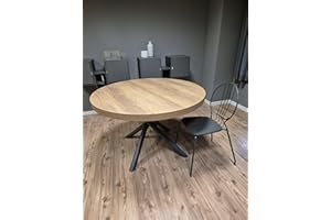 icreo Tavolo rotondo allungabile moderno SELENE Diametro cm 120 con 1 allunga a libro da cm 45 ROVERE ARTWOOD