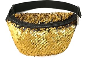 BEST FANCY DRESS One BFD Fanny Pack Waist Pack Bumbag Bum Bag Running Belt for Ladies Men Kids Festival Causal Holiday Wipe Clean Adjustable Strap (Sequin Gold)