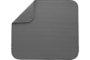 S&T INC. Absorbent, Reversible Microfiber Dish Drying Mat for Kitchen, 16 Inch x 18 Inch, Charcoal