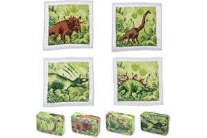damaloo Zauberhandtuch Dino 4er Set als Mitgebsel - Magische Handtücher die im Wasser aufgehen - Dinosaurier Handtuch Set für Jungen und Mädchen - Magic Towel Kinder Waschlappen - Zauberhandtücher