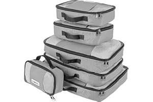 Savisto Packing Cubes 6 Piece Set, Durable & Lightweight Travel Essentials for Suitcases - Includes 1 XL, 2 L, 2 M, 1 S - Available in 8 Stylish Colours - Grey
