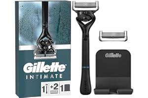 Gillette Intimate Rasoir Pour Homme, Rasoir Pour La Zone Intime Pour Homme, Doux Et Facile A Utiliser, Pour Poils De La Zone Intime, 1 Manche De Rasoir, 2 Recharges De Lames De Rasoir