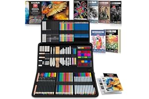 KALOUR 154PCS Art Supplies - Sketching & Drawing Kit with Sketchbook,Tutorial Book,Coloring Paper - Graphite,Colored, Charcoal, Watercolor & Metallic Pencils - Drawing Tools for Artists and Beginners
