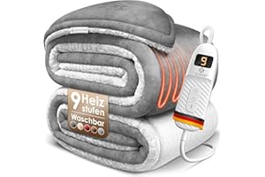 ‎KESSER KESSER® Heizdecke mit Abschaltautomatik 200x180cm Doppelseitig Elektrische Wärmedecke | Kuscheldecke Bett, Sofa | 9 Temperaturstufen | waschbar bis 40°C | mit Timer Digitalanzeige Grau