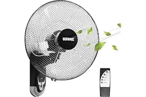 Duronic FN55 BK Ventilateur mural 60W | 5 Pâles de 40cm | Tête oscillante avec minuteur | 3 Vitesses | Télécommande | Moteur puissant et silencieux | Support mural coulissant démontable à la volée