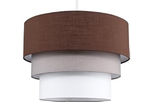 MiniSun | Round Modern 3 Tier Fabric Ceiling Pendant Light Shade in Brown | Pendant Lights, Home Décor & Improvement Essential | 300mm Shade Width