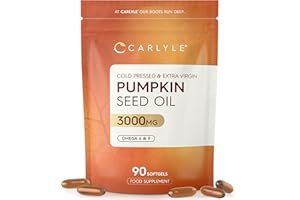 Pumpkin Seed Oil 3000mg - 60% Linoleic & Oleic Acid | 100% Cold Pressed | 90 Softgel Capsules | Naturally Rich in Essential Fatty Acids | Carlyle