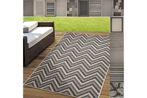 ‎CASA PURA casa pura Outdoor Teppich Clyde für Terrasse und Balkon 200x290 cm | wetterfester Sommerteppich für Garten robustes Flachgewebe für außen und innen modernes Design | Modell Chevron mit ZickZack Muster