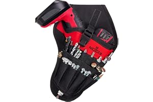 Cartuchera para taladro de NoCry, ajuste equilibrado para taladros inalámbricos, bolsillos para accesorios y bucles abiertos para almacenamiento de herramientas y brocas, con enganche para cinturón