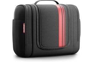 travelaner XXL Vanity Comfort [Design 2025] Trousse de Toilette Voyage Homme Grande Femme Maquillage Sac de Toilette Mixte Enfants [9 litres de Rangement] (Noir/Rouge)