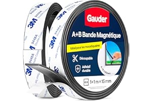 GAUDER Bande Magnétique A+B pour Moustiquaires - Bandes Magnétiques Autocollantes avec Forte Attraction Mutuelle - Ruban Magnétique avec Contrepartie & Adhésif Puissant (1+1 m)