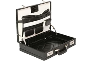 Tassia Professional Leather Expandable Executive Attache Case Briefcase - Business Briefcase - Black Briefcases with Combination Locks - Laptop Hand Luggage Pilot Case