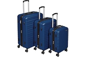 Amazon Basics Maleta de viaje rígidaa giratoria - Juego de 3 Unidad, 55, 68, 78 cm, Azul marino