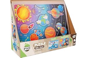 PLANÈTE BOIS - Puzzle Sistema Solare o Banchisa - FSC - Gioco Educativo - 052466-8 Pezzi - Modello Casuale - Legno - Gioco per Bambini - Puzzle Bambino - 30 cm x 22,5 cm - A Partire dai 2 Anni
