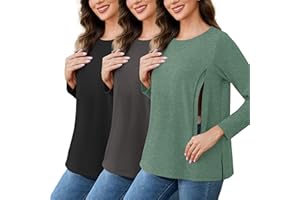 Love2Mi 3er Pack Damen Stillshirts mit Reißverschluss Lose Stillen Tshirt Umstandsmode Tops Schwangerschafts Stilltop